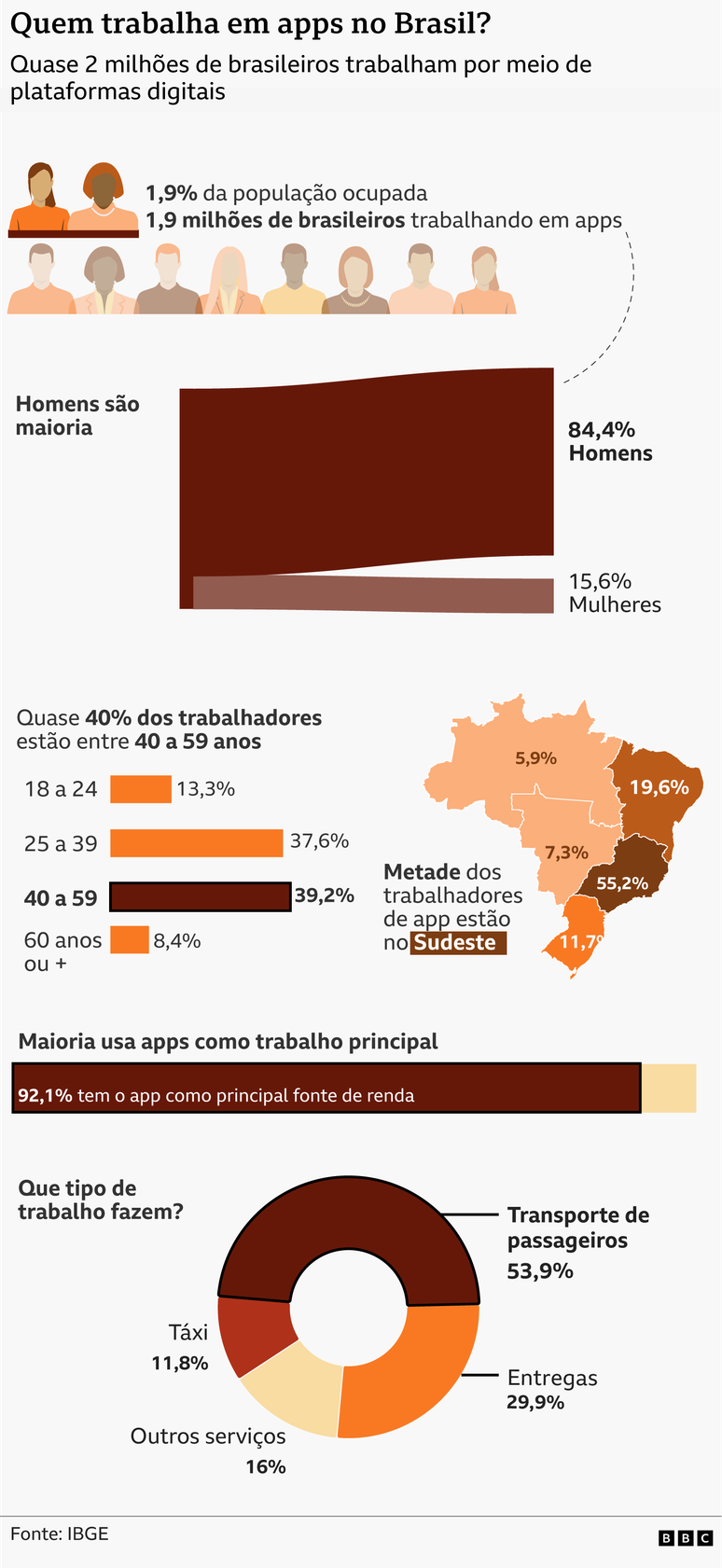 Gr&aacute;fico mostra o perfil dos trabalhadores de aplicativos no Brasil.
