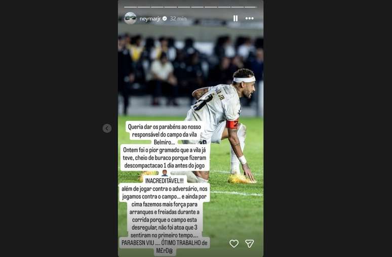 Neymar detonou o estado do gramado da Vila Belmiro ap&oacute;s se machucar &ndash;