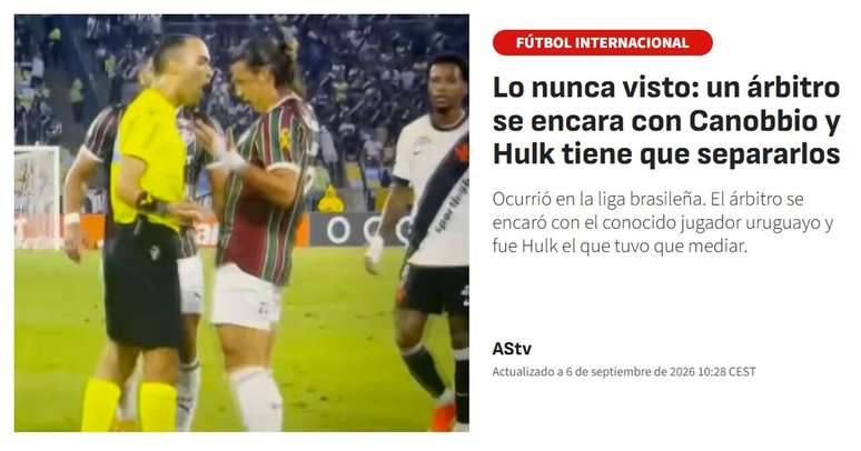 Portal do jornal As repercutiu a encarada do &aacute;rbitro em Canobbio &ndash; Reprodu&ccedil;&atilde;o