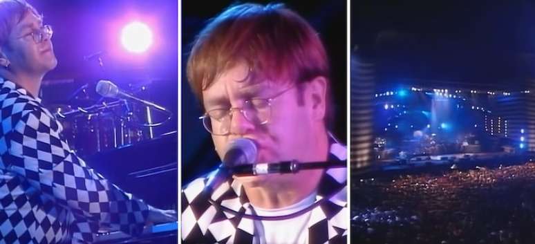 Elton John durante apresenta&ccedil;&atilde;o no Rio de Janeiro em 1995