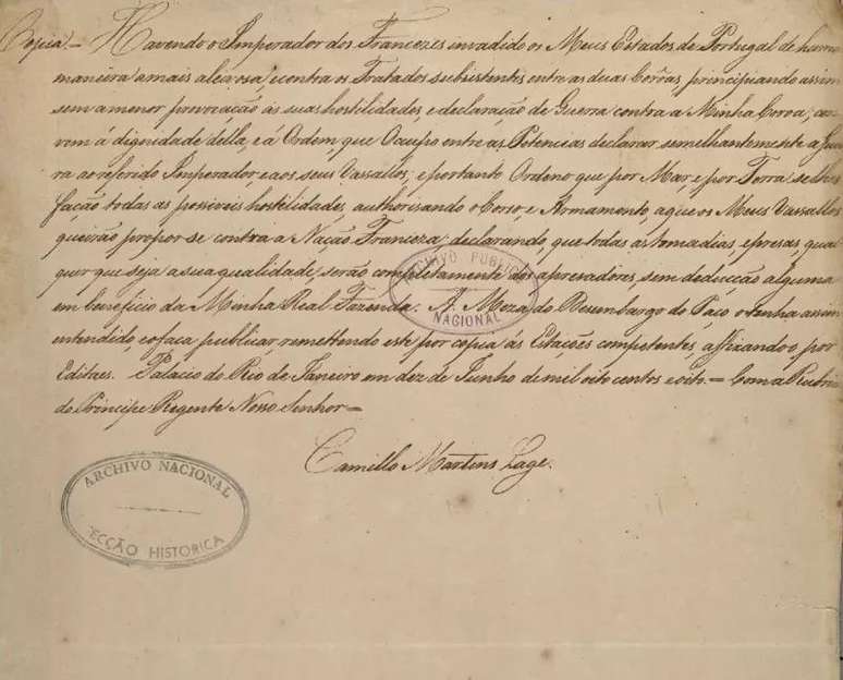 Declara&ccedil;&atilde;o de Guerra de Dom Jo&atilde;o 6&ordm; a Napole&atilde;o Bonaparte