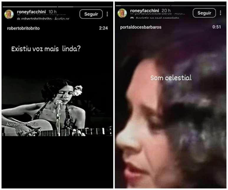 Os &uacute;ltimos stories de Roney Facchini foram sobre Gal Costa