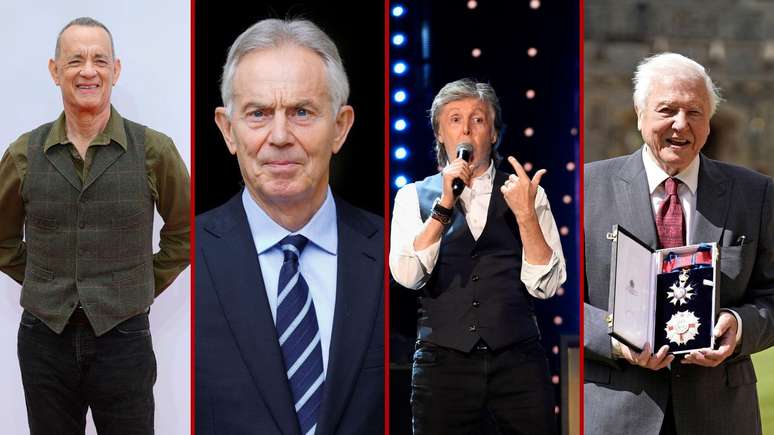 Uma das provas de Caroline consistia em tentar reconhecer rostos famosos, como os destas figuras: Tom Hanks, Tony Blair, Paul McCartney e David Attenborough