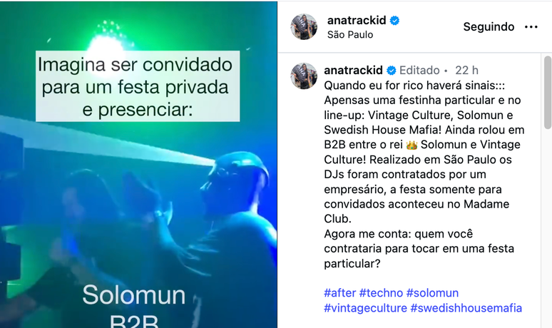 Publica&ccedil;&atilde;o de Ana no Instagram irritou Daniel Vorcaro