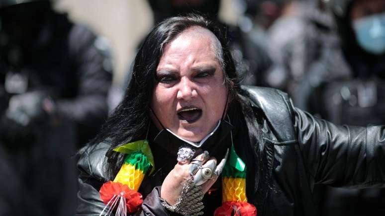 Maria Galindo, durante uma manifesta&ccedil;&atilde;o no Dia Internacional da Mulher de 2021