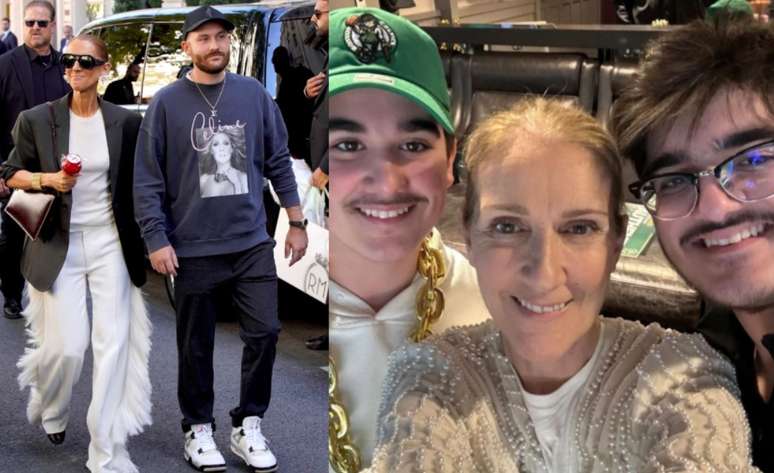 C&eacute;line com Ren&eacute;-Charles na capital francesa; ao lado, a cantora com os g&ecirc;meos Nelson e Eddy