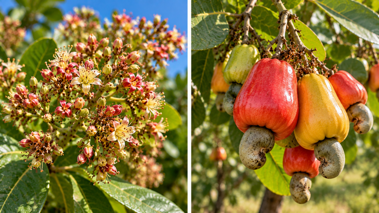 Muitas flores no cajueiro, mas poucas castanhas? Entenda a janela de poliniza&ccedil;&atilde;o, o papel das abelhas e os fatores que podem causar a queda dos frutos.