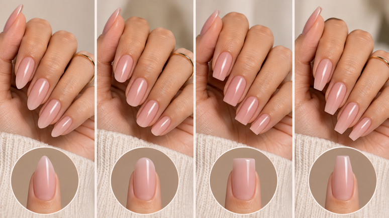 O formato da unha pode deixar os dedos mais delicados? Veja como amendoado, oval, quadrado e bailarina criam efeitos diferentes nas m&atilde;os.