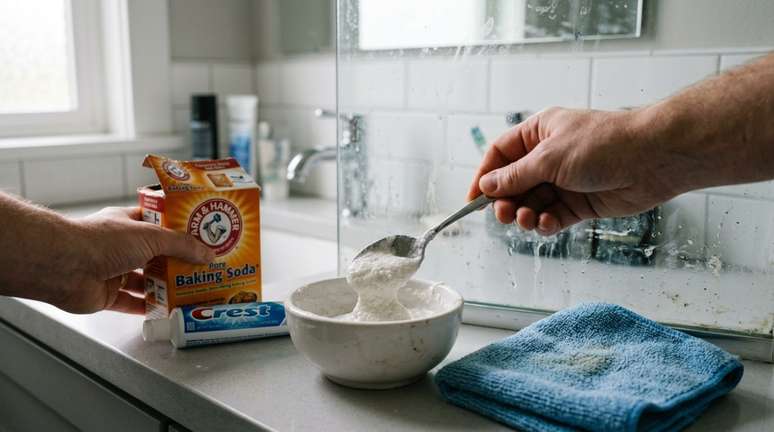 A mat&eacute;ria sugere combinar cerca de uma colher de sopa de bicarbonato com uma pequena quantidade de pasta de dente branca