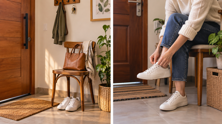 Cadeira na entrada da casa &eacute; apenas decora&ccedil;&atilde;o? Entenda como esse m&oacute;vel pode estar relacionado aos h&aacute;bitos dos moradores e facilitar tarefas do dia a dia.