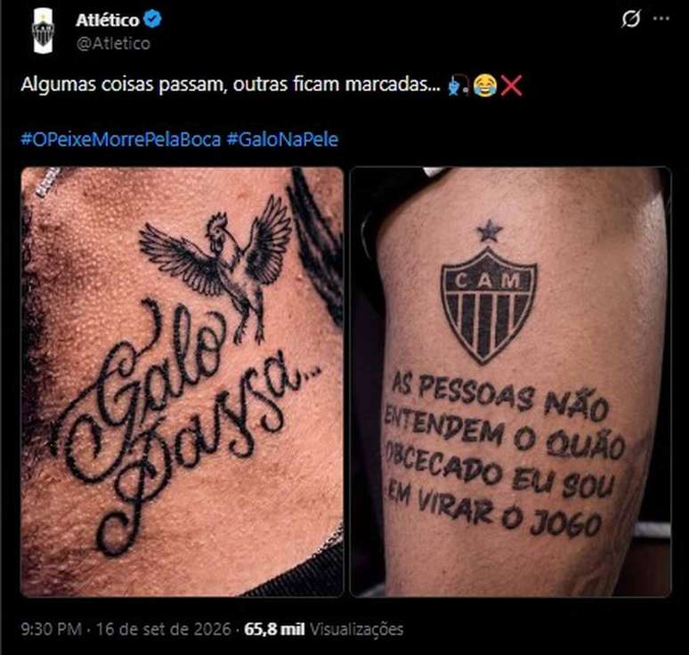 Postagem com provoca&ccedil;&atilde;o do Atl&eacute;tico ao Santos &ndash;
