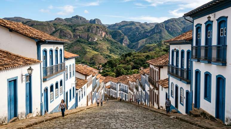 A geografia montanhosa da Serra do Espinha&ccedil;o moldou o tra&ccedil;ado urbano e as ladeiras &iacute;ngremes da cidade colonial.
