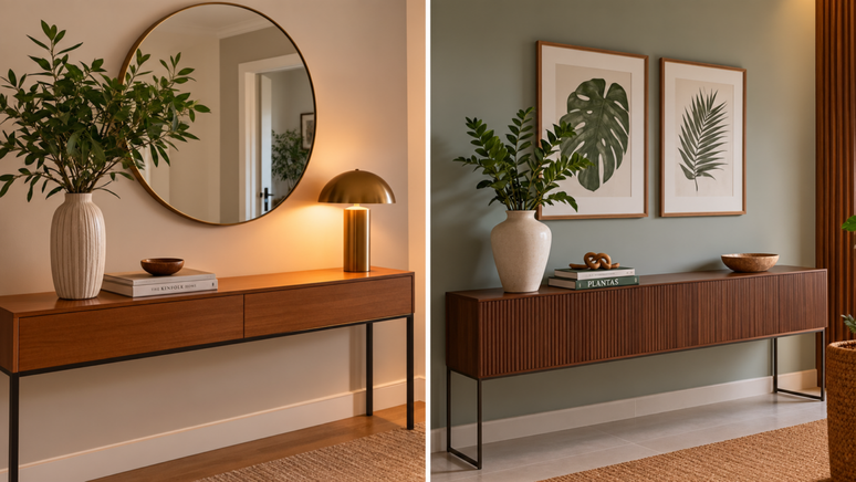 Como decorar um aparador sem deix&aacute;-lo cheio? Aprenda a combinar poucos objetos, trabalhar alturas e aproveitar o espa&ccedil;o vazio para criar uma composi&ccedil;&atilde;o elegante.