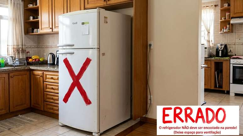Respeitar a dist&acirc;ncia recomendada ao redor do refrigerador garante uma melhor ventila&ccedil;&atilde;o e efici&ecirc;ncia t&eacute;rmica.