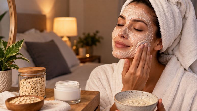Aprenda a fazer uma m&aacute;scara facial caseira com aveia coloidal e hidratante. Entenda como usar, por quanto tempo deixar na pele e quais cuidados ter.