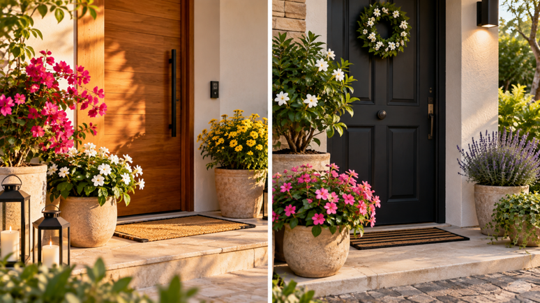 Flores na porta de casa t&ecirc;m significado? Entenda o simbolismo de esp&eacute;cies e cores, al&eacute;m dos cuidados para escolher plantas adequadas ao espa&ccedil;o da entrada.