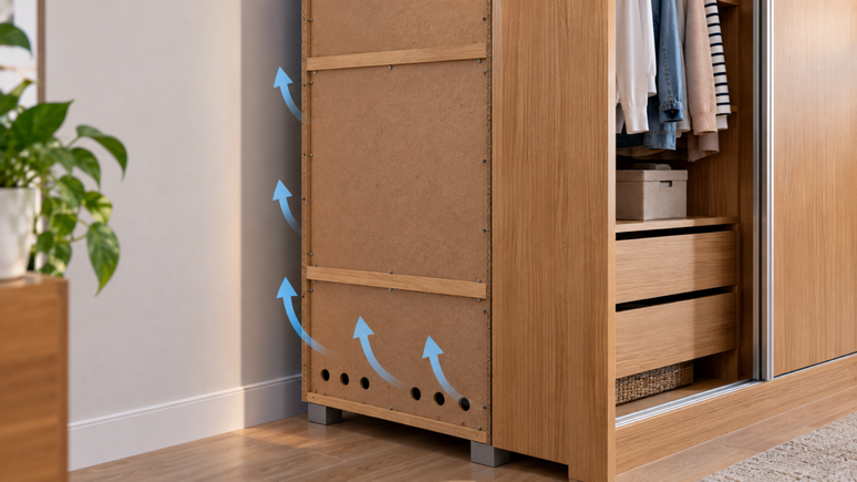 O painel traseiro do guarda-roupa tem uma fun&ccedil;&atilde;o importante. Veja como ele ajuda a manter o m&oacute;vel alinhado e por que n&atilde;o &eacute; indicado remov&ecirc;-lo sem orienta&ccedil;&atilde;o.