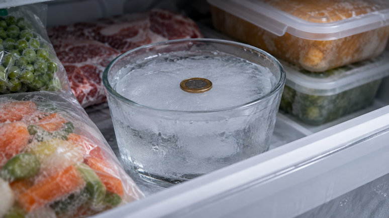 Uma moeda sobre gelo pode revelar que houve descongelamento, mas n&atilde;o garante que os alimentos estejam seguros. Entenda o m&eacute;todo e os cuidados ap&oacute;s uma queda de energia.