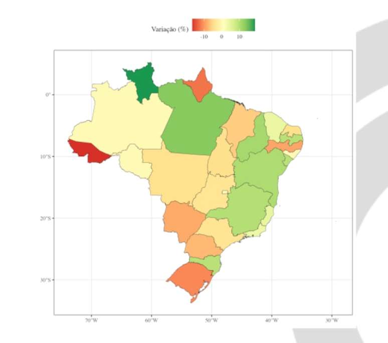 Varia&ccedil;&atilde;o da classifica&ccedil;&atilde;o geral do IRIS entre 2025 e 2026, com Roraima registrando o maior avan&ccedil;o e Acre e Amap&aacute; as maiores quedas