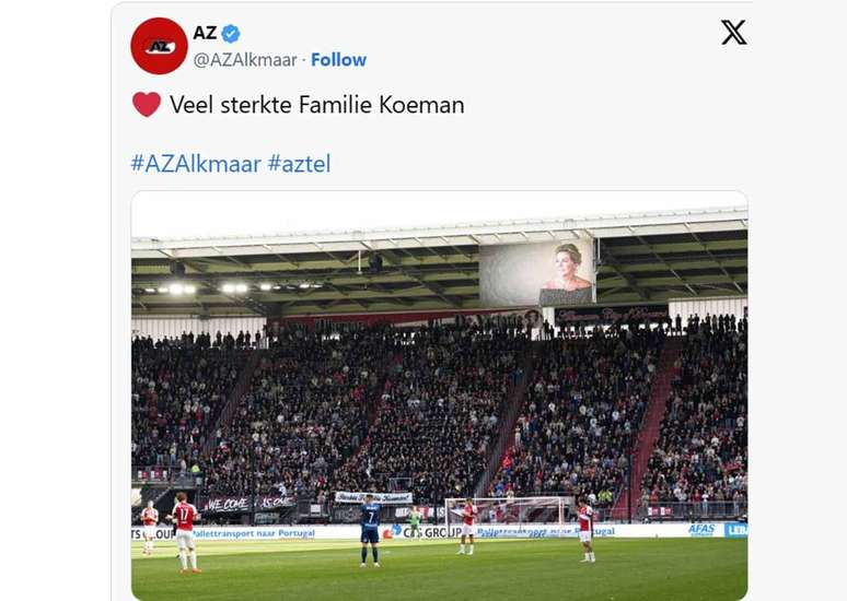 AZ, advers&aacute;rio do Telstar, prestou homenagem nas redes a Bartina. &ldquo;For&ccedil;a, fam&iacute;lia Koeman&rdquo; &ndash;