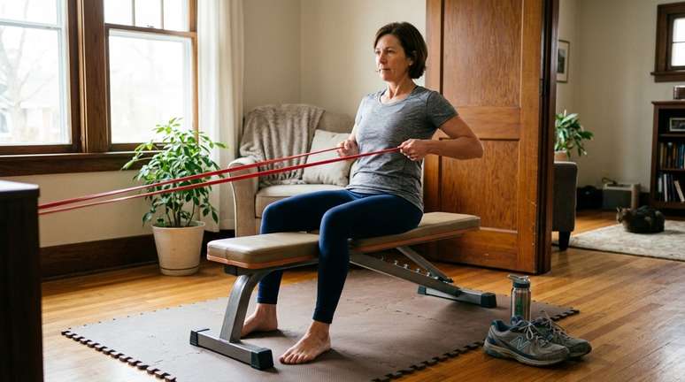 Muscula&ccedil;&atilde;o, exerc&iacute;cios com el&aacute;sticos, agachamentos, flex&otilde;es e movimentos com o peso do pr&oacute;prio corpo colocam os m&uacute;sculos sob resist&ecirc;ncia.
