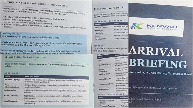O folheto intitulado &ldquo;Informa&ccedil;&otilde;es para cidad&atilde;os de pa&iacute;ses terceiros em tr&acirc;nsito", entregue na chegada a Freetown.