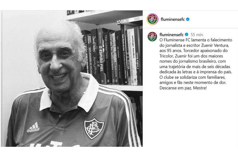 Fluminense postou mensagem pela morte do jornalista e escritor Zuenir Ventura &ndash;