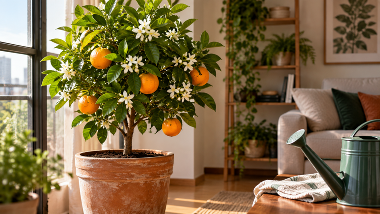 Ter laranjas cultivadas em casa &eacute; poss&iacute;vel com a variedade certa. Saiba como escolher o vaso, cuidar das ra&iacute;zes e estimular a flora&ccedil;&atilde;o e os frutos.