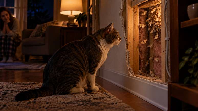 A audi&ccedil;&atilde;o do gato revelou o que havia atr&aacute;s da parede