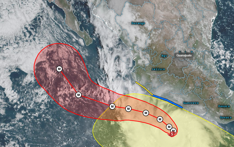 A trajet&oacute;ria prov&aacute;vel manter&aacute; Polo paralelo &agrave; costa do M&eacute;xico