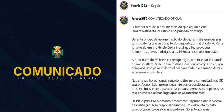 Comunicado do Roriz ap&oacute;s um de seus jogadores ser agredido brutalmente&nbsp; -