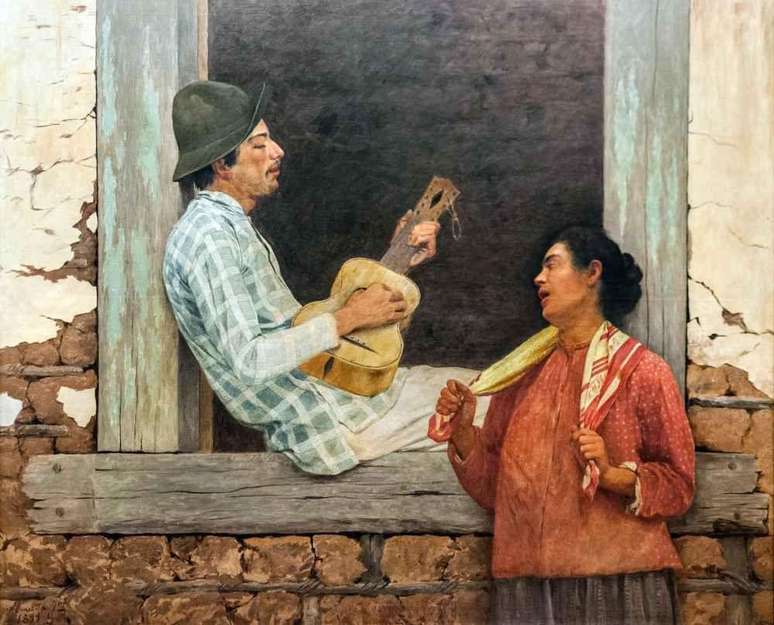 O violeiro, obra de Almeida J&uacute;nior de 1899, ilustra o g&ecirc;nero da m&uacute;sica caipira