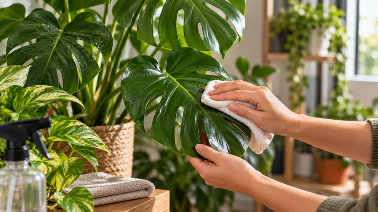 Evite leite, &aacute;lcool, vinagre e abrilhantadores nas folhas das plantas. Entenda quais produtos podem prejudicar a folhagem e como limp&aacute;-la com seguran&ccedil;a.