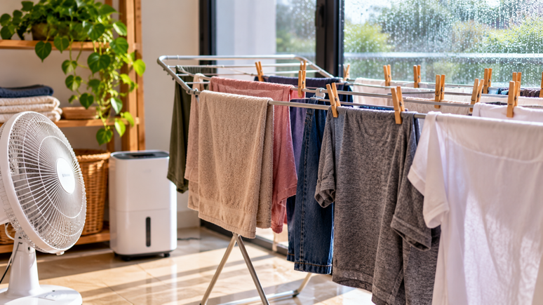 Varal cheio, pouca ventila&ccedil;&atilde;o e excesso de umidade favorecem o mau cheiro nas roupas. Confira cuidados simples para melhorar a secagem em dias chuvosos.