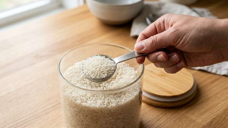 Guardar o arroz na gaveta de legumes garante uma temperatura est&aacute;vel e mant&eacute;m a qualidade dos gr&atilde;os por mais tempo.