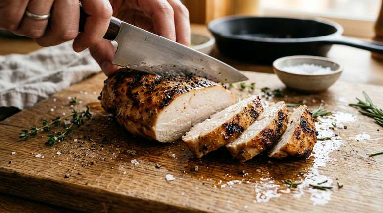 Para peitos de frango sem pele e sem osso, n&atilde;o &eacute; necess&aacute;rio deixar a carne durante muitas horas.