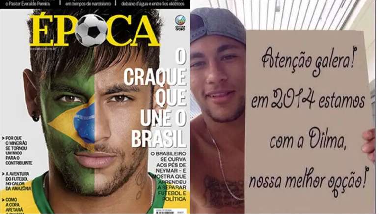 Capa da revista &Eacute;poca, em 2014, e imagem falsa com suposto apoio de Neymar &agrave; Dilma