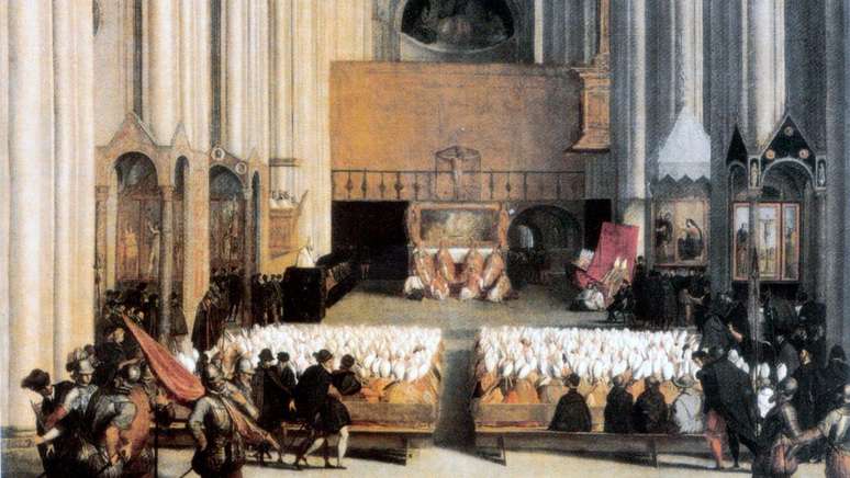 Pintura sem consenso de autoria ilustra o Conc&iacute;lio de Trento