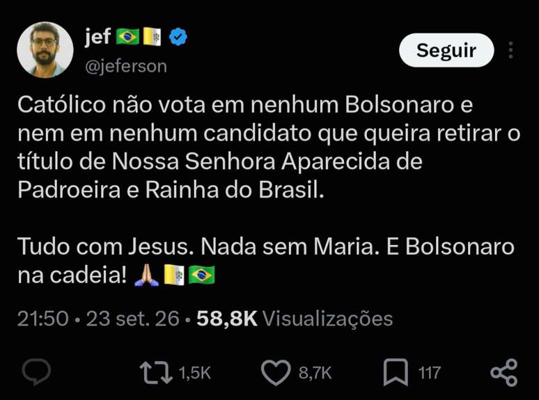 Publica&ccedil;&atilde;o do influenciador Jeferson de Oliveira Monteiro, autor da perfil governista 'Dilma Bolada', foi feita &agrave;s 21h50 de quarta-feira, 23
