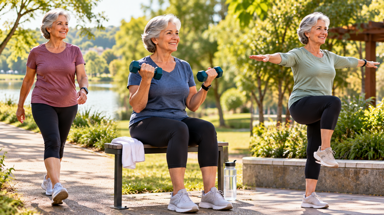 Depois dos 60 anos, diferentes exerc&iacute;cios trabalham capacidades distintas. Saiba como incluir caminhada, for&ccedil;a e equil&iacute;brio sem exagerar na rotina.
