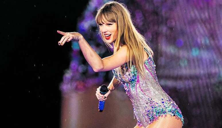 A cantora Taylor Swift durante apresenta&ccedil;&atilde;o na The Eras Tour