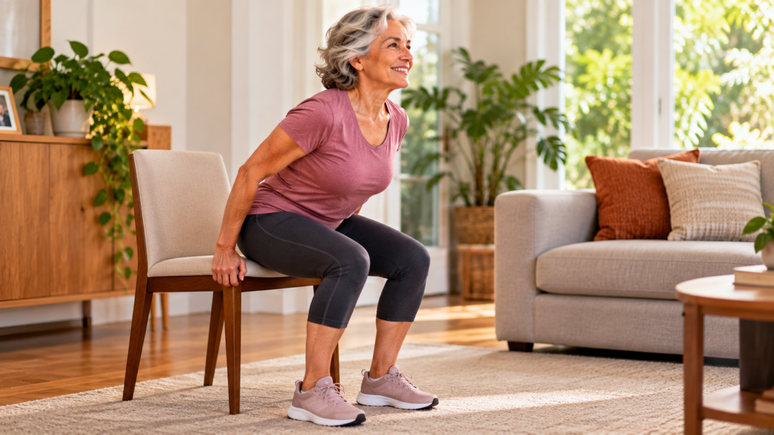 O simples movimento de levantar da cadeira pode virar exerc&iacute;cio. Entenda quais m&uacute;sculos trabalham e como adaptar as repeti&ccedil;&otilde;es ao seu n&iacute;vel.
