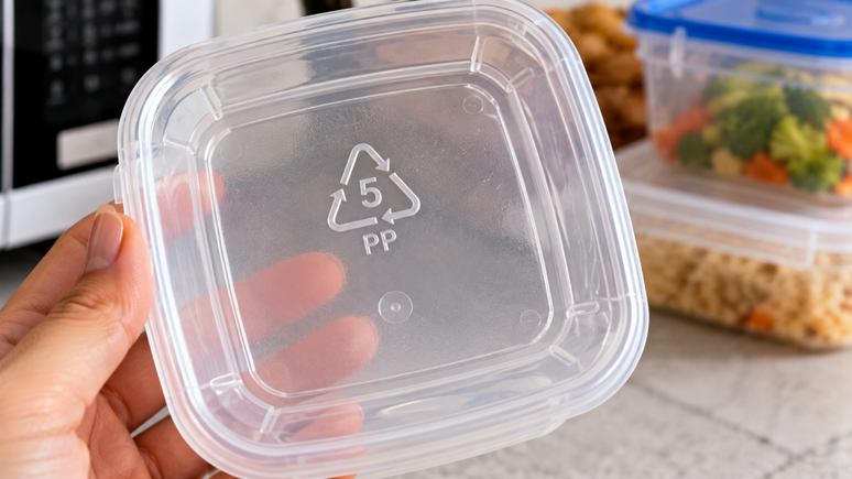 Pote pl&aacute;stico com n&uacute;mero 5 pode ir ao micro-ondas? Saiba por que o c&oacute;digo identifica o material e por que &eacute; preciso conferir a indica&ccedil;&atilde;o do fabricante.