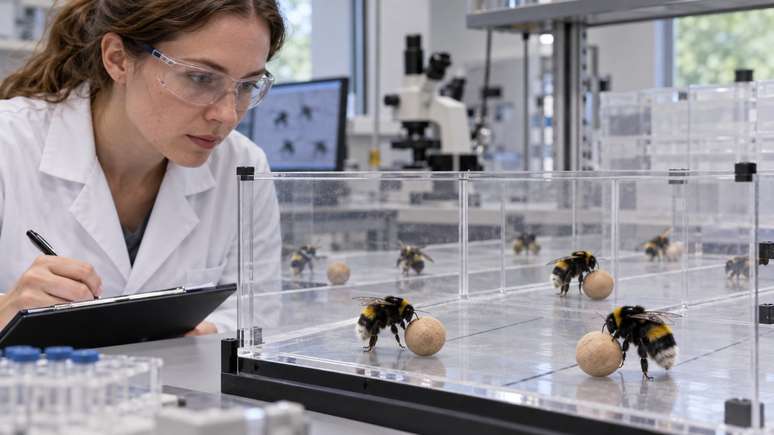 Mamangavas empurraram bolas de madeira mesmo sem receber recompensa.