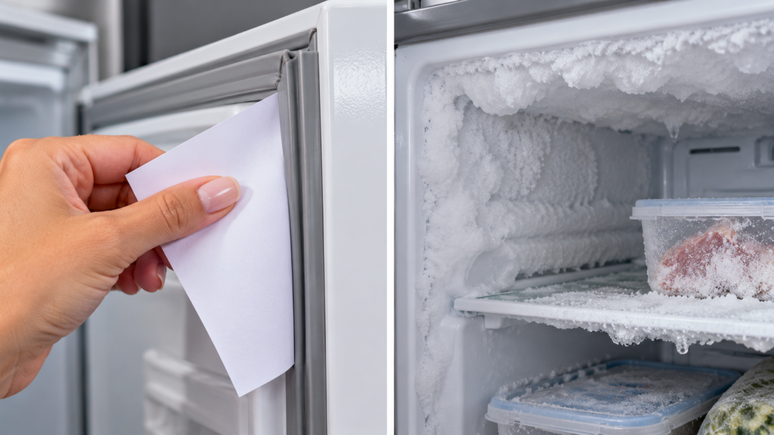 Quer saber se a borracha do freezer est&aacute; vedando? Fa&ccedil;a o teste do papel e veja como corrigir problemas simples antes de procurar assist&ecirc;ncia t&eacute;cnica.