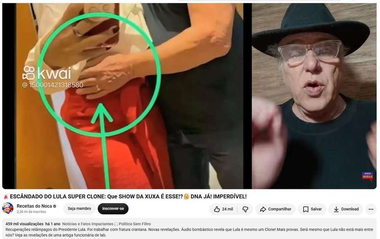 Em v&iacute;deo publicado no dia 24 de outubro, Noca questiona se Lula &eacute; quem diz ser e exibe imagem manipulada de presidente com 5 dedos na m&atilde;o esquerda