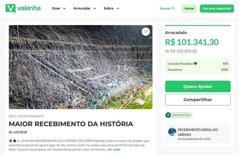 Torcida do Gr&ecirc;mio arrecada R$ 100 mil &ndash;