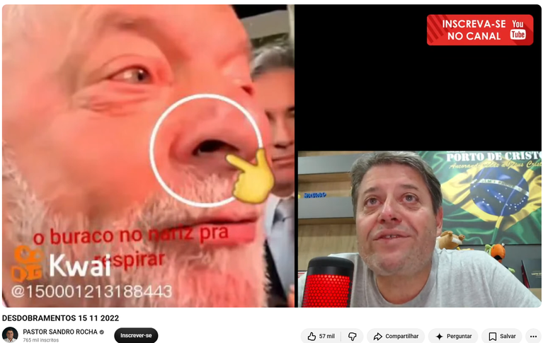 Em novembro, pastor Sandro Rocha publicou uma s&eacute;rie de v&iacute;deos no canal sugerindo que Lula teria morrido e sido substitu&iacute;do por um clone