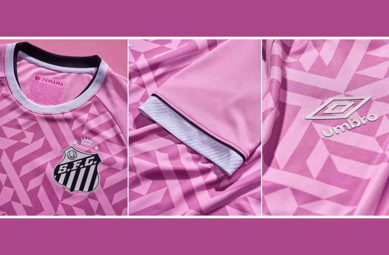 Novo uniforme do Santos em refer&ecirc;ncia ao Outubro Rosa &ndash; Fotos: Divulga&ccedil;&atilde;o/Umbro