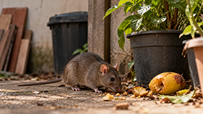 Ratos continuam aparecendo no quintal? Veja o que procurar no ambiente, como reduzir fontes de alimento e &aacute;gua e quando buscar ajuda profissional.